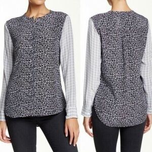 Equipment Femme Lynn Washed Silk Mixed Print Shirt Blouse Blue White Floral XS